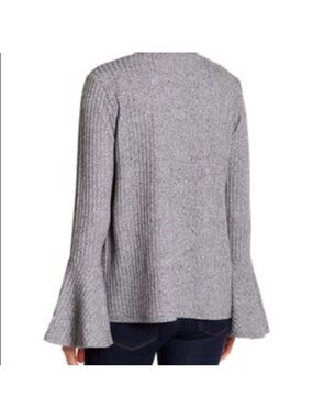 Philosophy Light Gray Ribbed Bell-Sleeve Crew Sweater